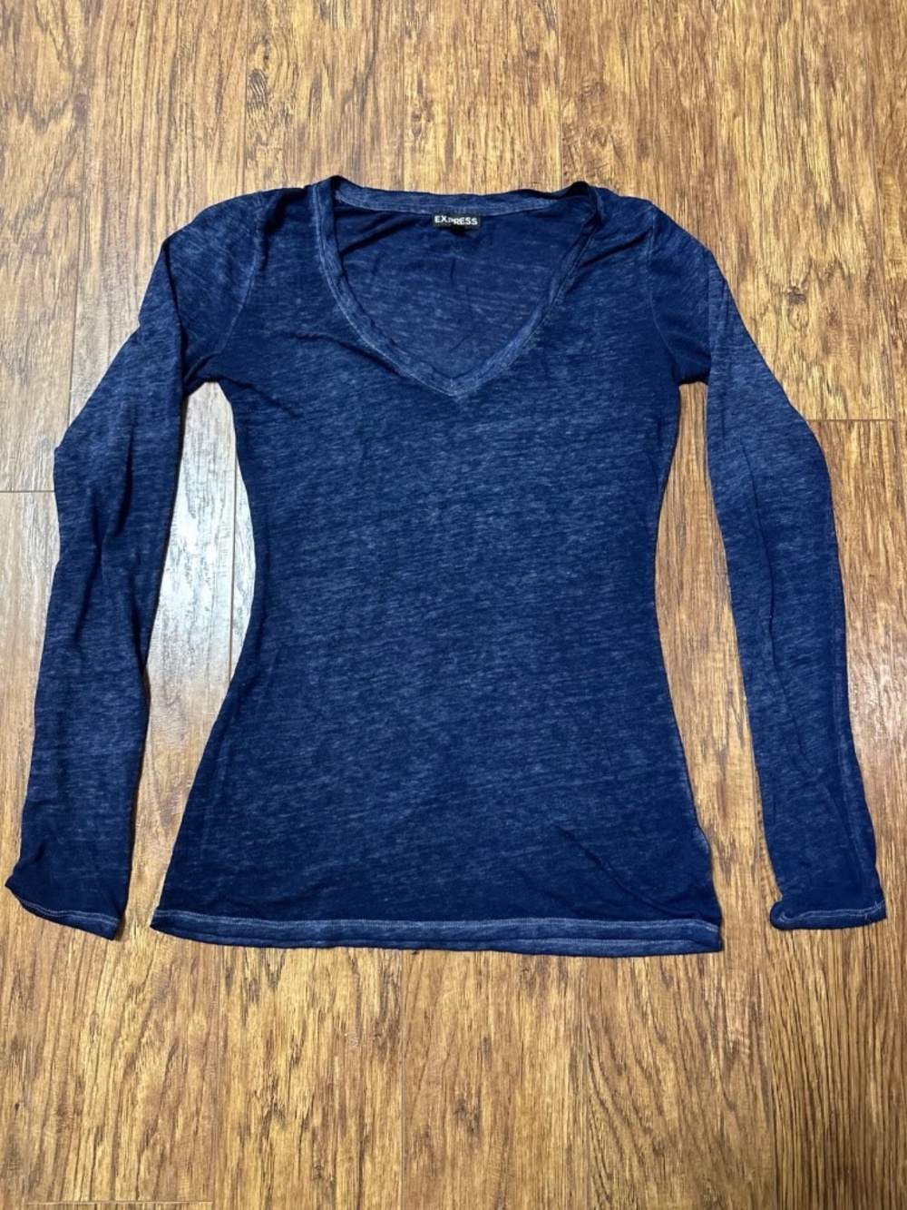 Express Long Sleeve V-Neck Semi-Sheer Blue Size Small